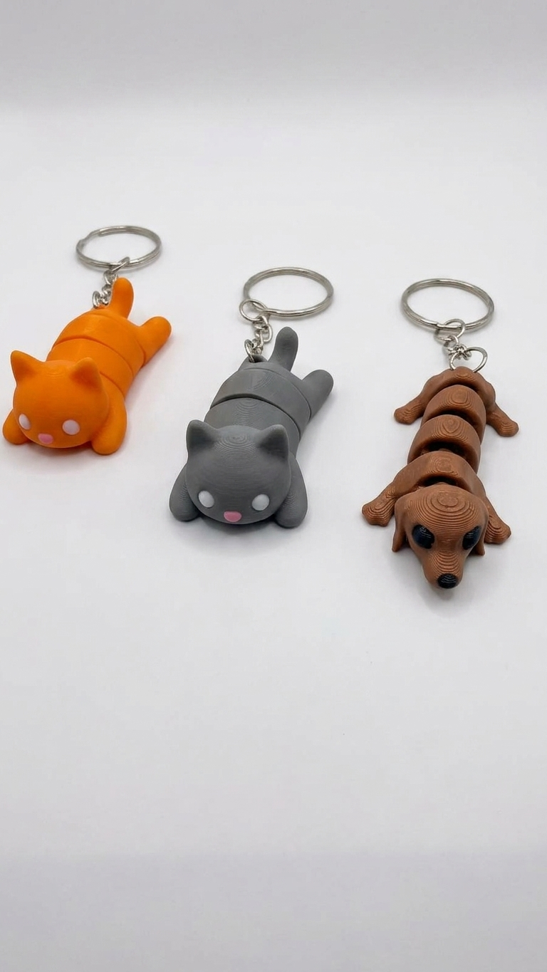 Llaveros articulados impresos en 3D — Gatos y perro salchicha — DANREINA