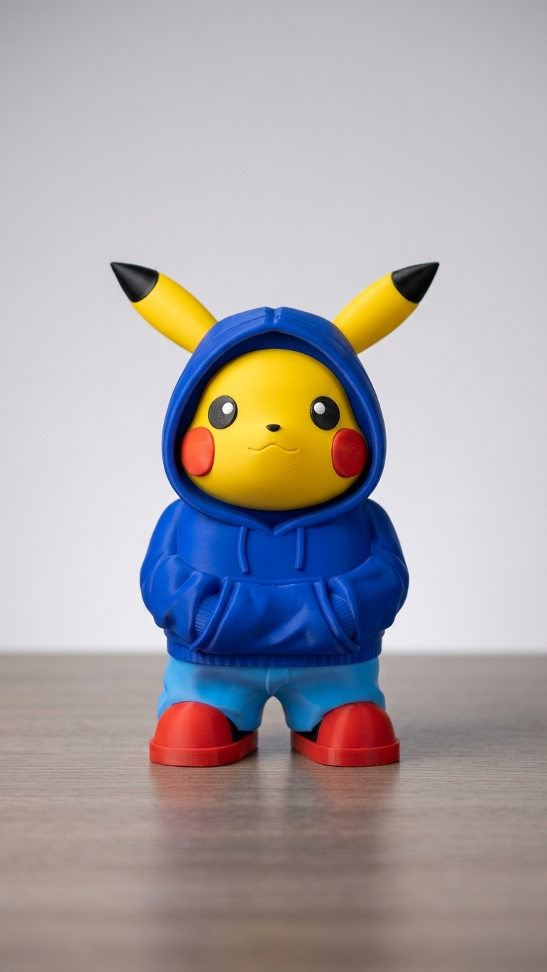 Pikachu con hoodie — Figura impresa en 3D multicolor por DANREINA